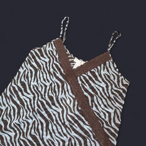 NWT VTG Y2K Mystique Intimates Blue & Brown Sheer Zebra Print Lace Trim Slip L - Picture 6 of 7